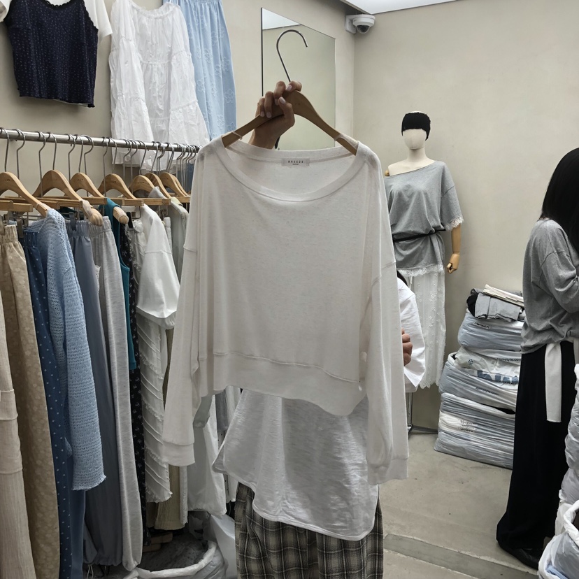 BREEZE韓國直郵實拍女裝新品推薦熱賣休閑26春夏長袖T恤亞麻布BREEZE長袖T恤圖色1