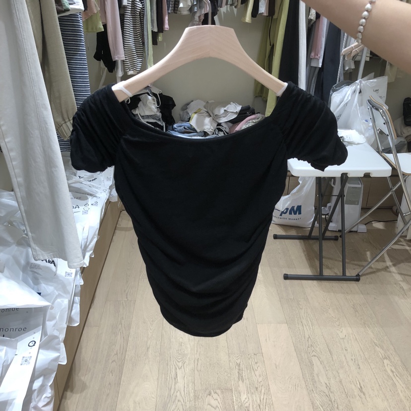 MEMOIRE韓國代購女裝新款人氣時尚職業熱賣26春夏T恤褶皺MEMOIRET恤