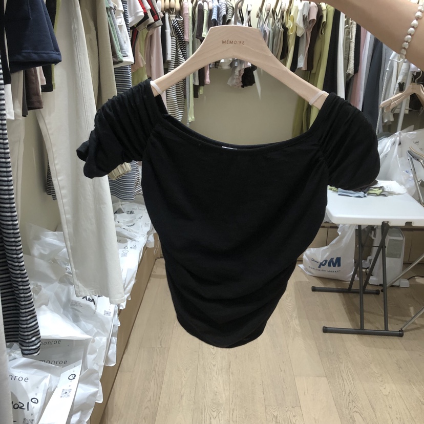 MEMOIRE韓國代購女裝新款人氣時尚職業熱賣26春夏T恤褶皺MEMOIRET恤圖色2