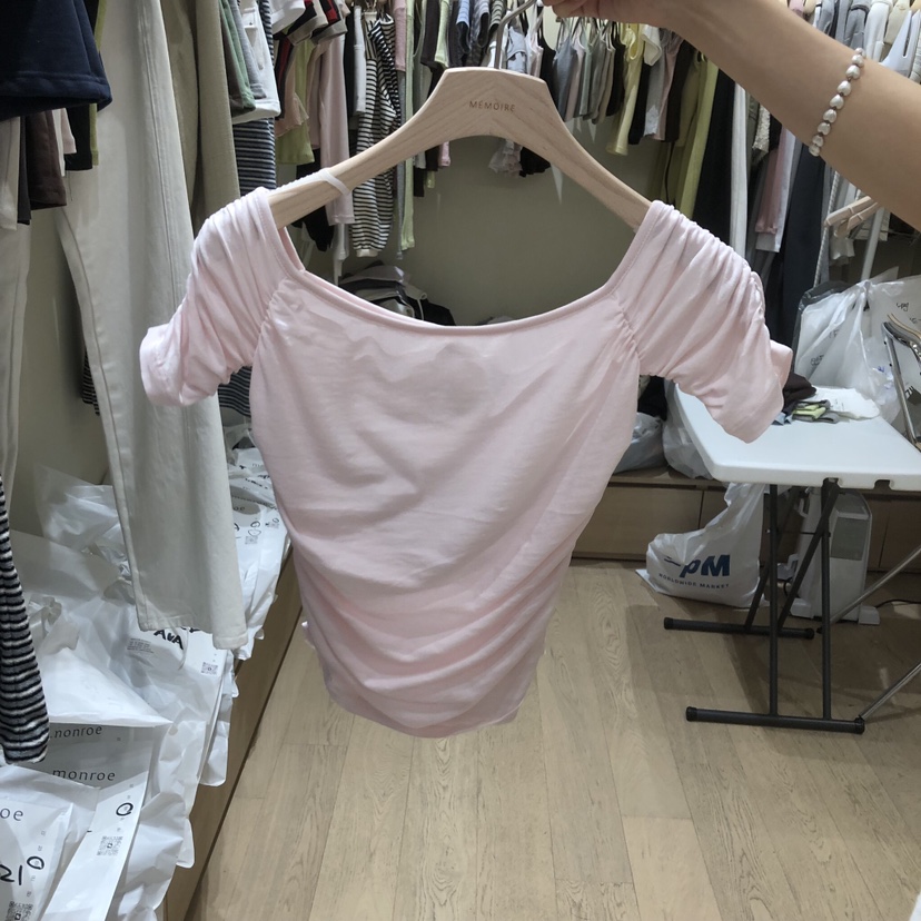 MEMOIRE韓國代購女裝新款人氣時尚職業熱賣26春夏T恤褶皺MEMOIRET恤圖色3