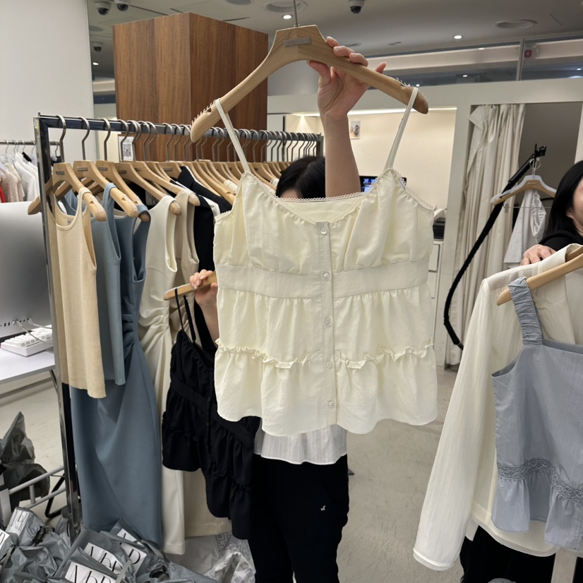 MER韓國代購女士新品26春夏26夏季休閑職業吊帶背心荷葉邊MER/ANGELO BIANCO吊帶/背心圖色1