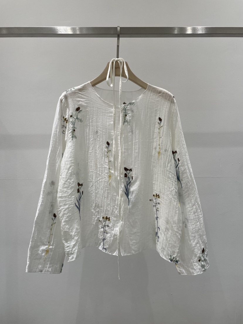 RE STYLE-Q韓國代購女士新品26春夏26夏季襯衫蕾絲衫刺繡RE STYLE襯衫/蕾絲衫圖色1