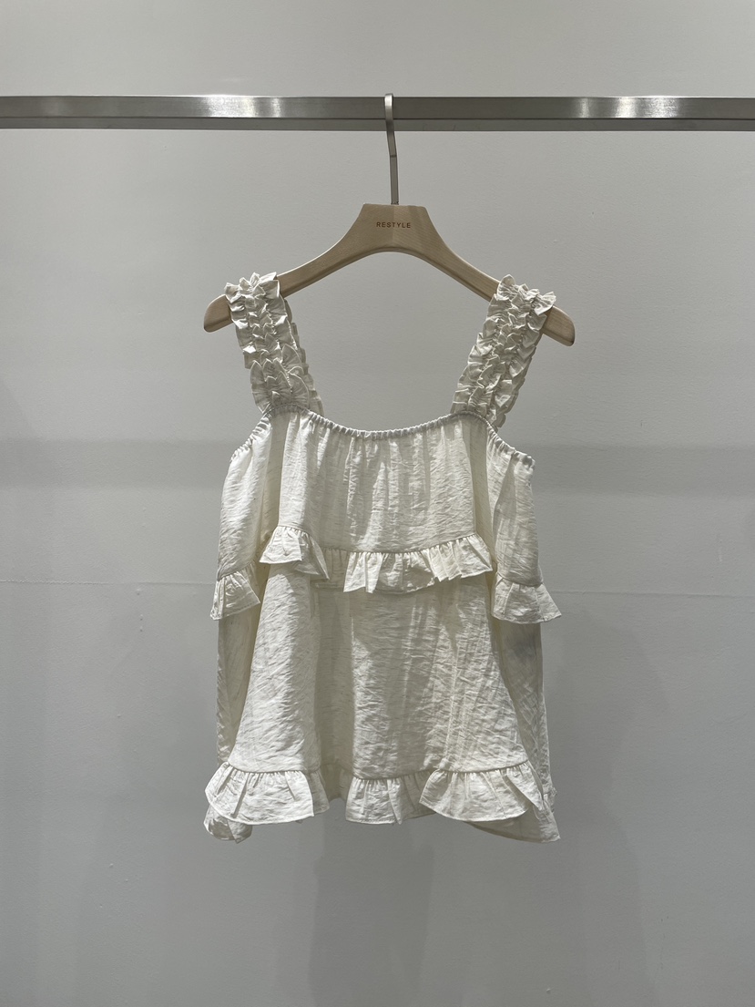 RE STYLE-Q韓國直郵女士新款26春夏人氣吊帶背心荷葉邊RE STYLE吊帶/背心圖色1
