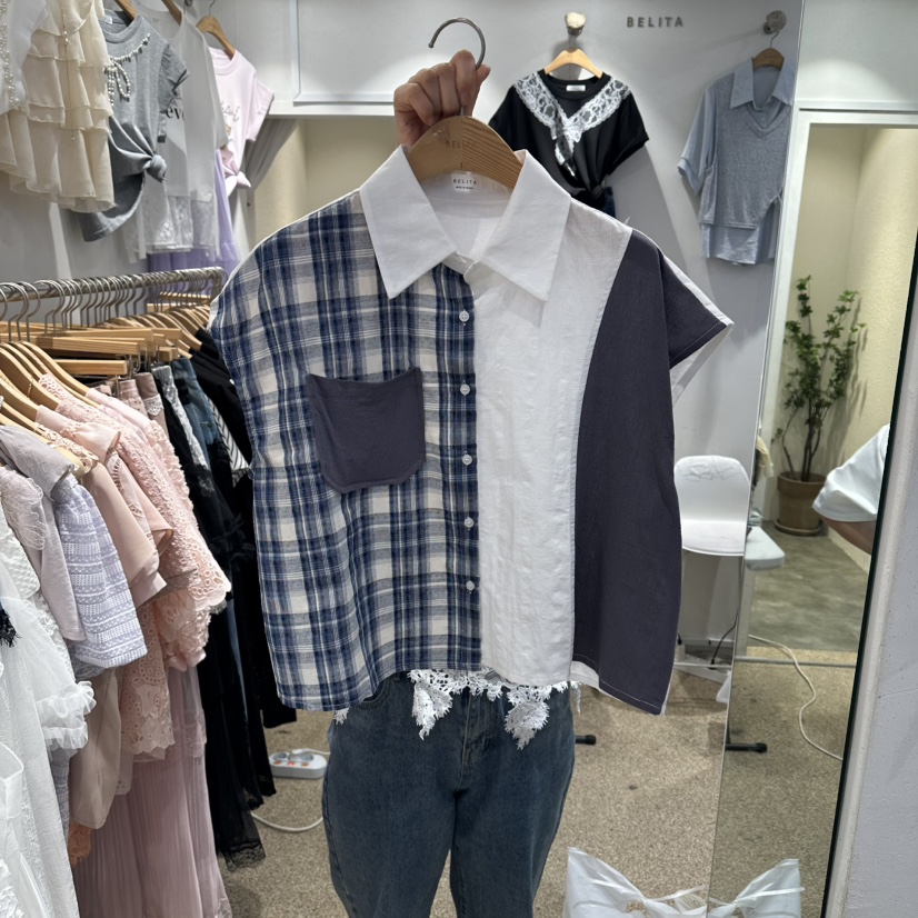 BELITA韓國東大門直郵女裝新品26春夏熱賣職業襯衫蕾絲衫BELITA襯衫/蕾絲衫圖色2