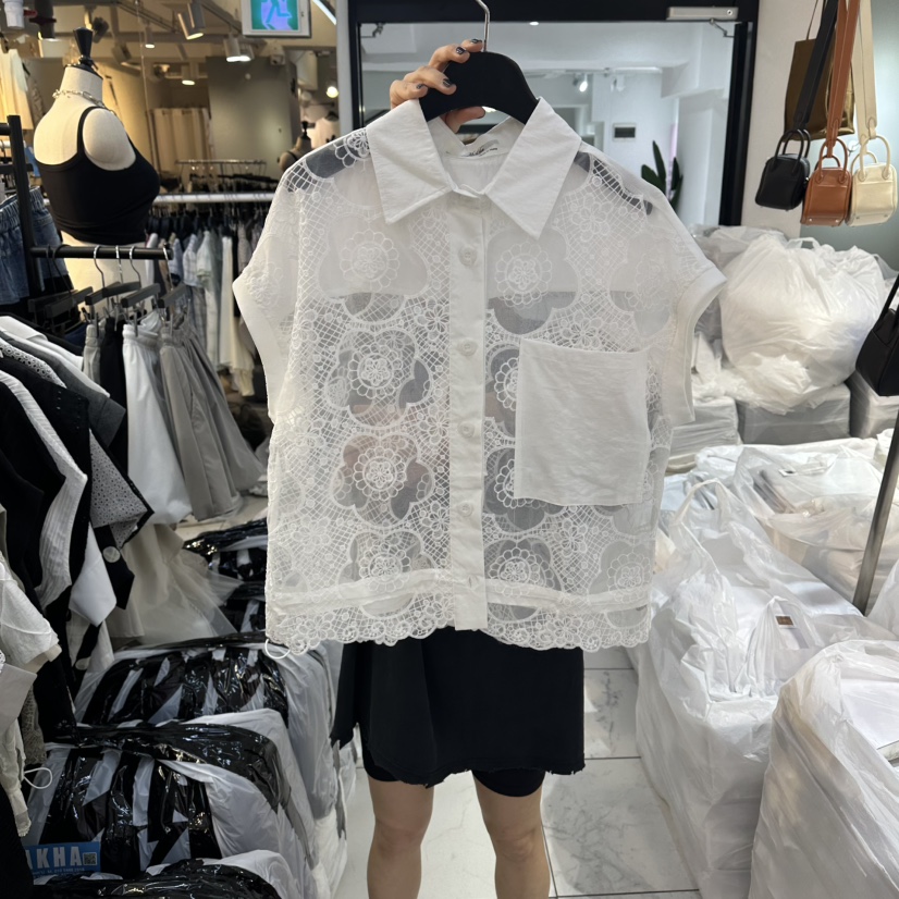 空韓國直郵女士新品人氣熱賣休閑時尚襯衫蕾絲衫口袋蕾絲BAKHA襯衫/蕾絲衫圖色1