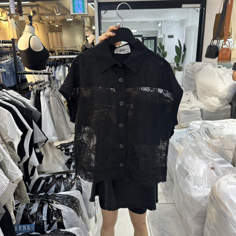 空韓國直郵女士新品人氣熱賣休閑時尚襯衫蕾絲衫口袋蕾絲BAKHA襯衫/蕾絲衫圖色3