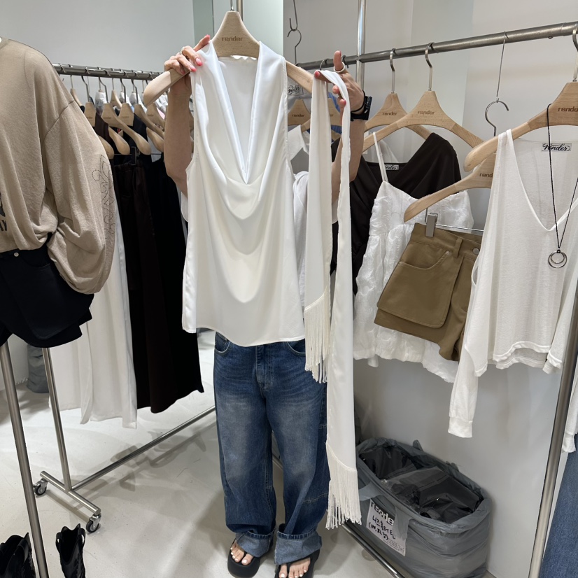 RENDER韓國直郵女士新品熱賣推薦人氣吊帶背心含圍巾緞面RENDER吊帶/背心圖色1