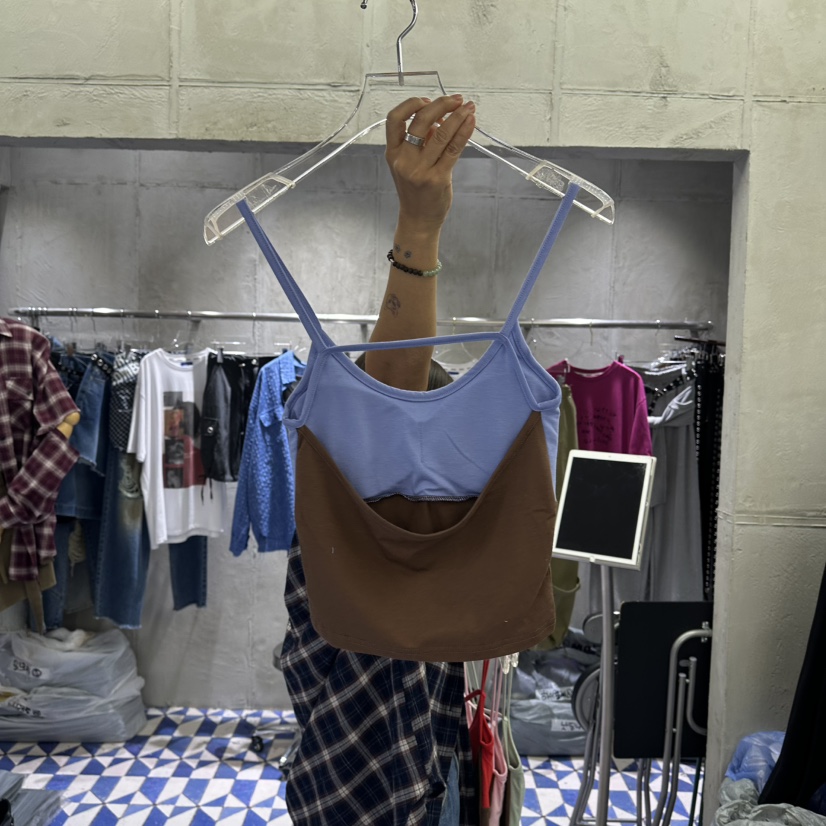 AMOUR韓國直郵女裝新品時尚休閑人氣26春夏職業吊帶背心撞色AMOUR吊帶/背心