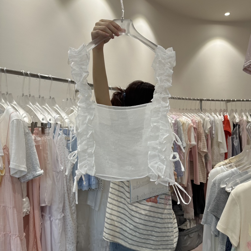 MIMME/LOOKK韓國東大門代購女裝新款熱賣吊帶背心不含內搭荷葉邊MIMME/LOOKK吊帶/背心