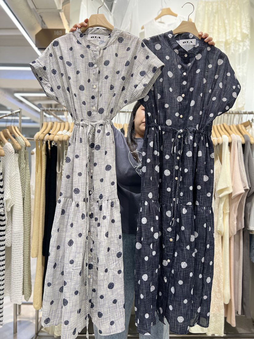 OLA東大門實拍韓國女士新品熱賣職業時尚26春夏連衣裙亞麻圓點mellor/OLA連衣裙