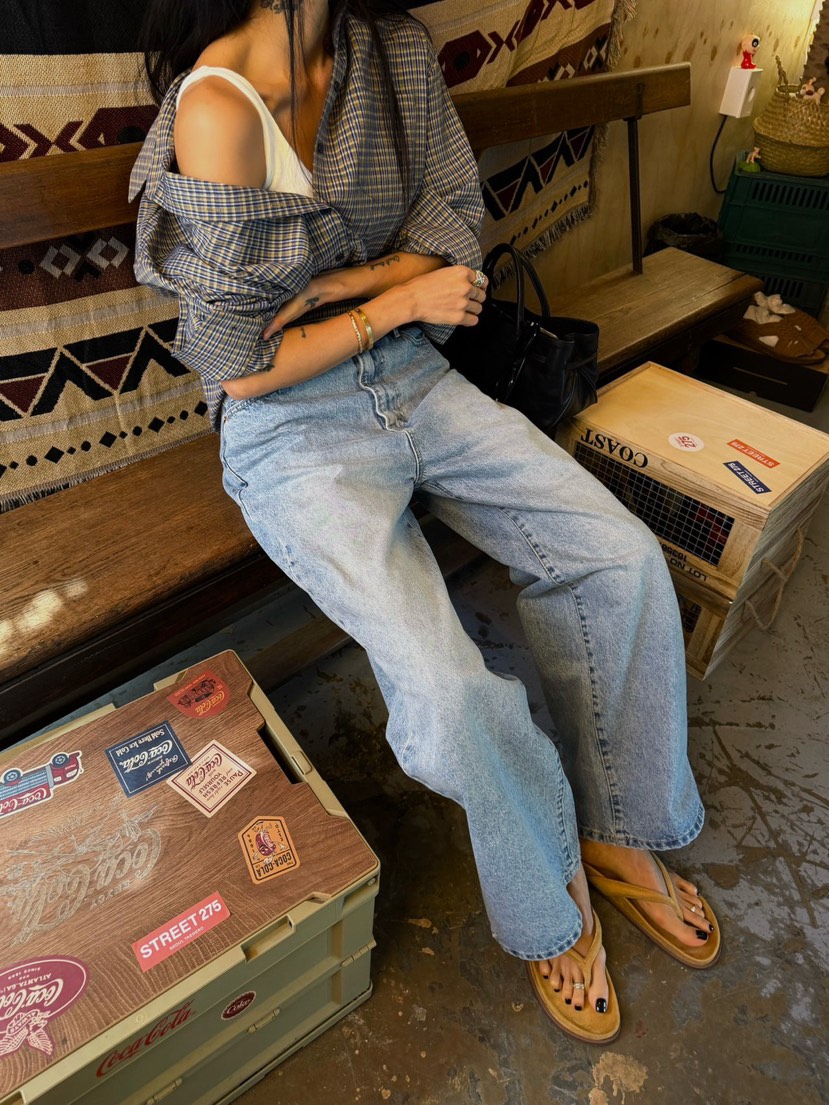 ABBEYLEE韓國直郵實拍女士新品26春夏牛仔褲不含腰帶寬松ABBEYLEE牛仔褲