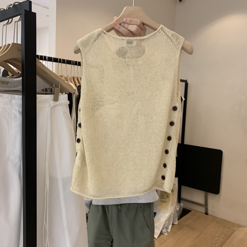 LA MAGIE FEMME韓國東大門代購女裝新款休閑吊帶背心開衩紐扣Lamagie Femme吊帶/背心