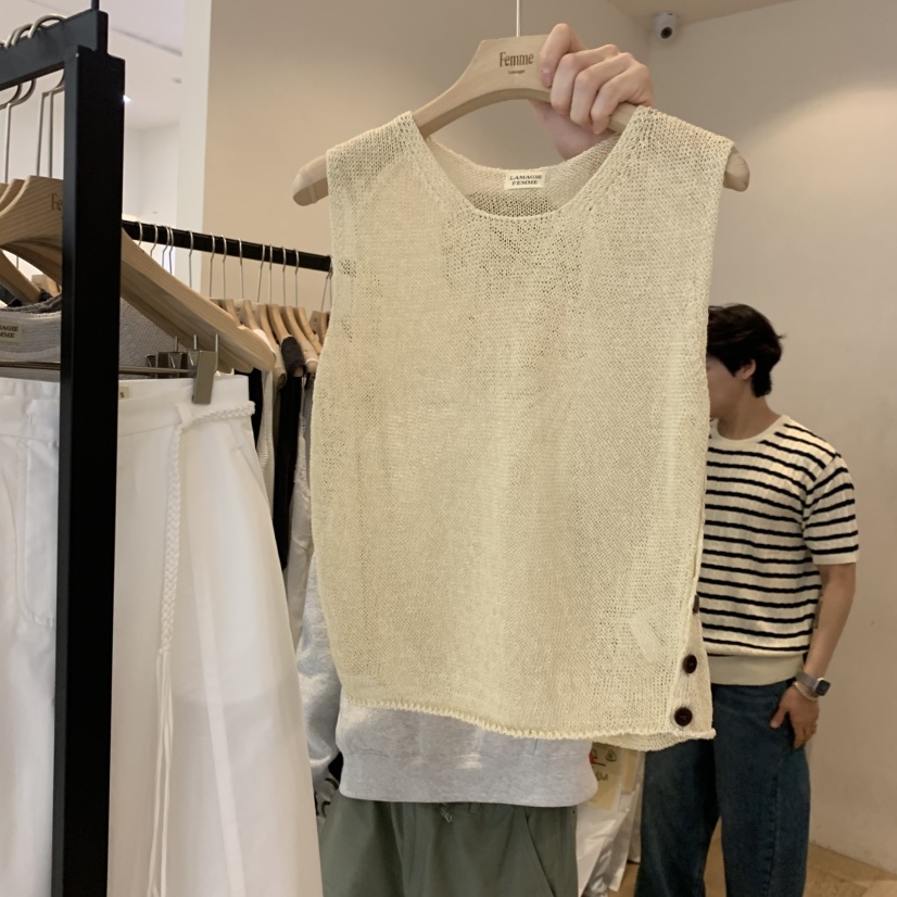 LA MAGIE FEMME韓國東大門代購女裝新款休閑吊帶背心開衩紐扣Lamagie Femme吊帶/背心圖色1