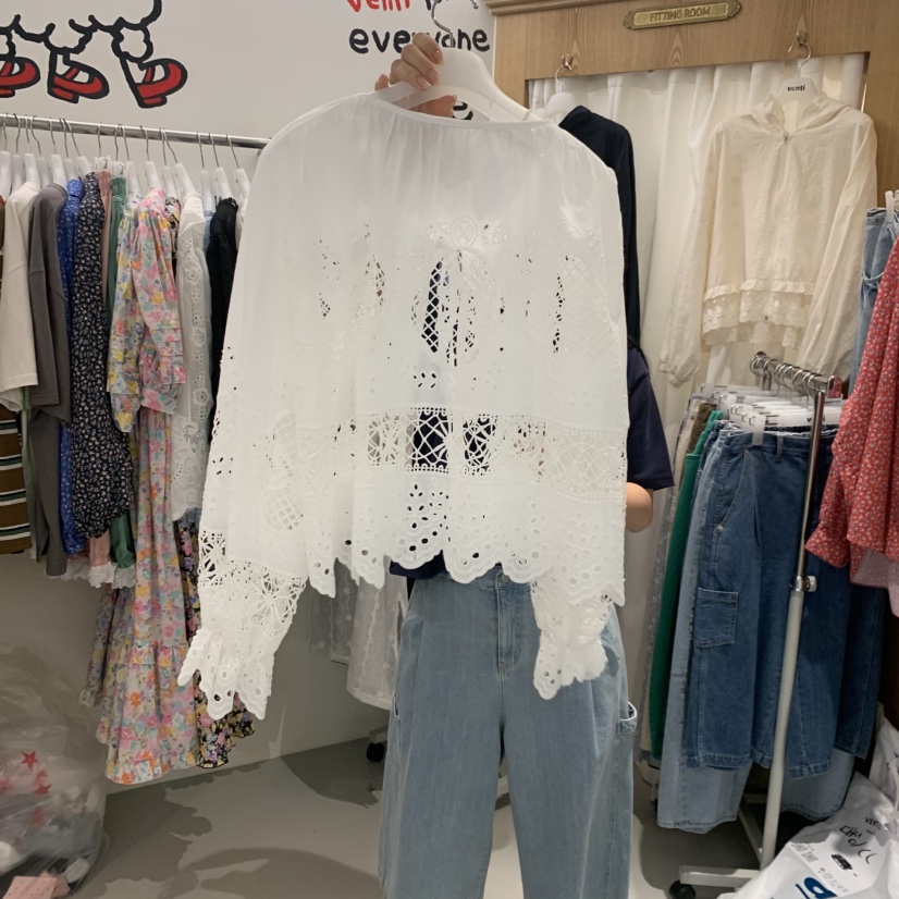 VENTI東大門實拍韓國女士新款休閑26春夏襯衫蕾絲衫蕾絲開衫VENTI襯衫/蕾絲衫
