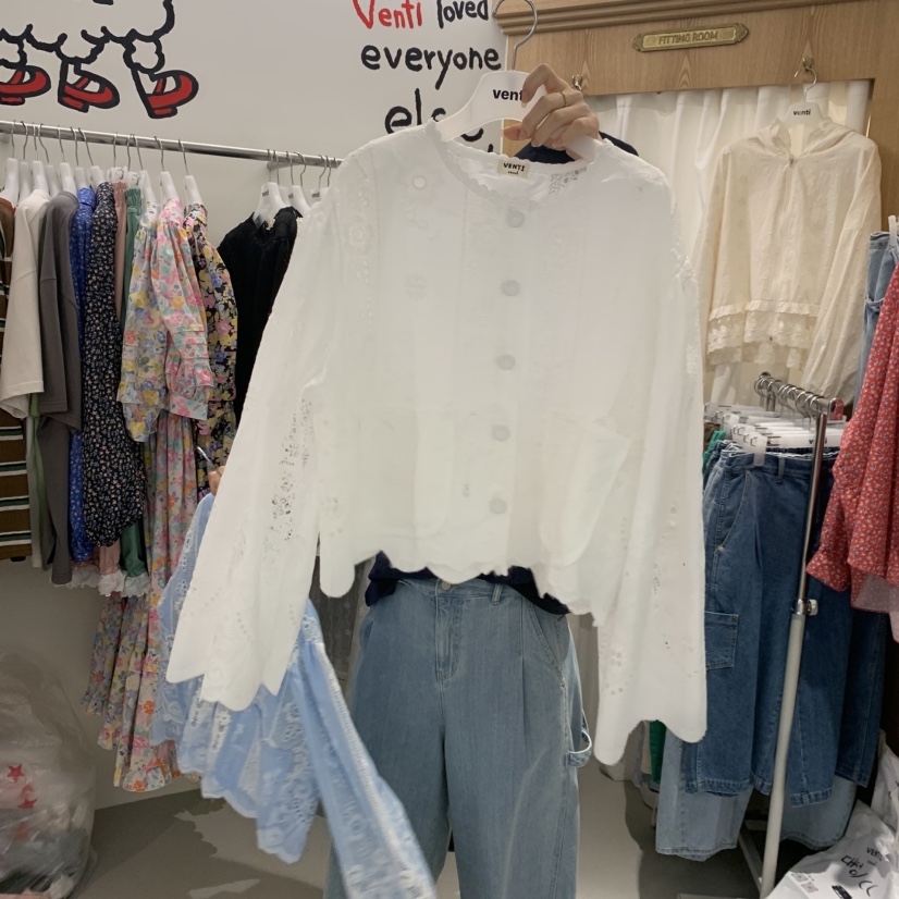 VENTI韓國直郵女士新品休閑推薦熱賣職業襯衫蕾絲衫蕾絲開衫VENTI襯衫/蕾絲衫圖色1