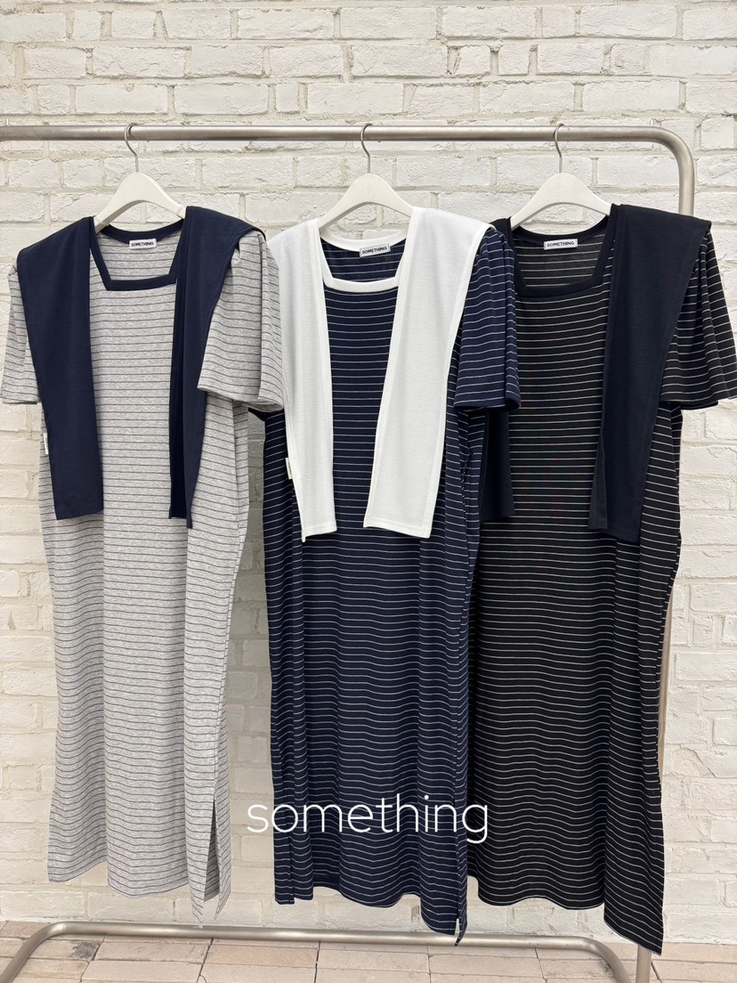 SOMETHING-L/FANCY韓國直郵實拍女士新款26夏季連衣裙披肩條紋SOMETHING-L/FANCY連衣裙