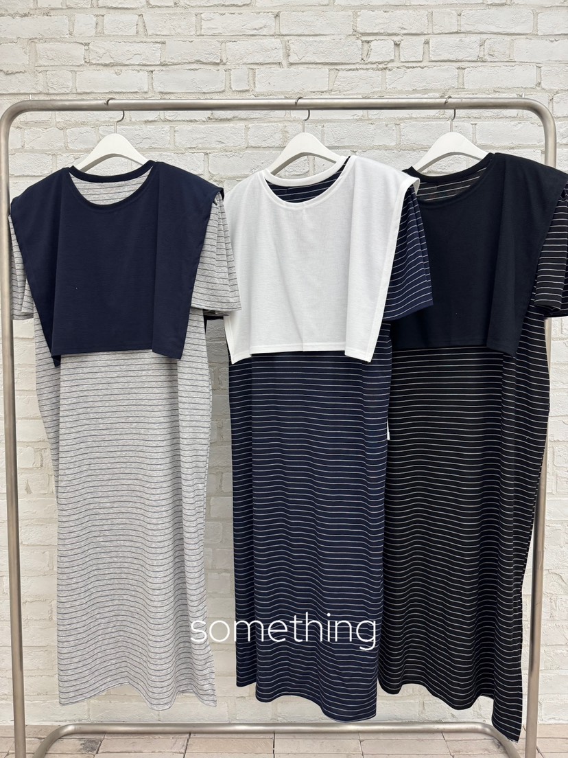 SOMETHING-L/FANCY韓國直郵實拍女士新款26夏季連衣裙披肩條紋SOMETHING-L/FANCY連衣裙