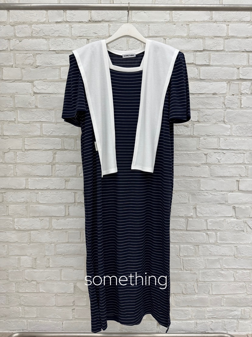 SOMETHING-L/FANCY韓國直郵實拍女士新款26夏季連衣裙披肩條紋SOMETHING-L/FANCY連衣裙圖色1