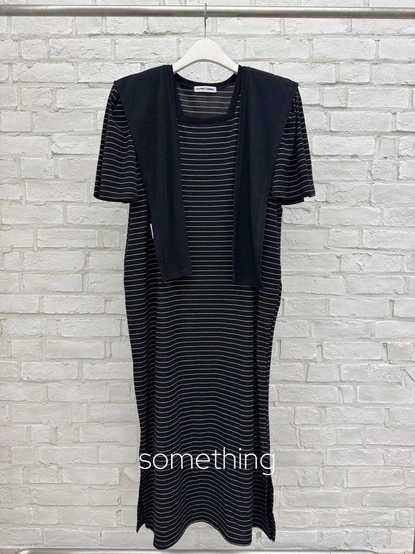 SOMETHING-L/FANCY韓國直郵實拍女士新款26夏季連衣裙披肩條紋SOMETHING-L/FANCY連衣裙圖色2