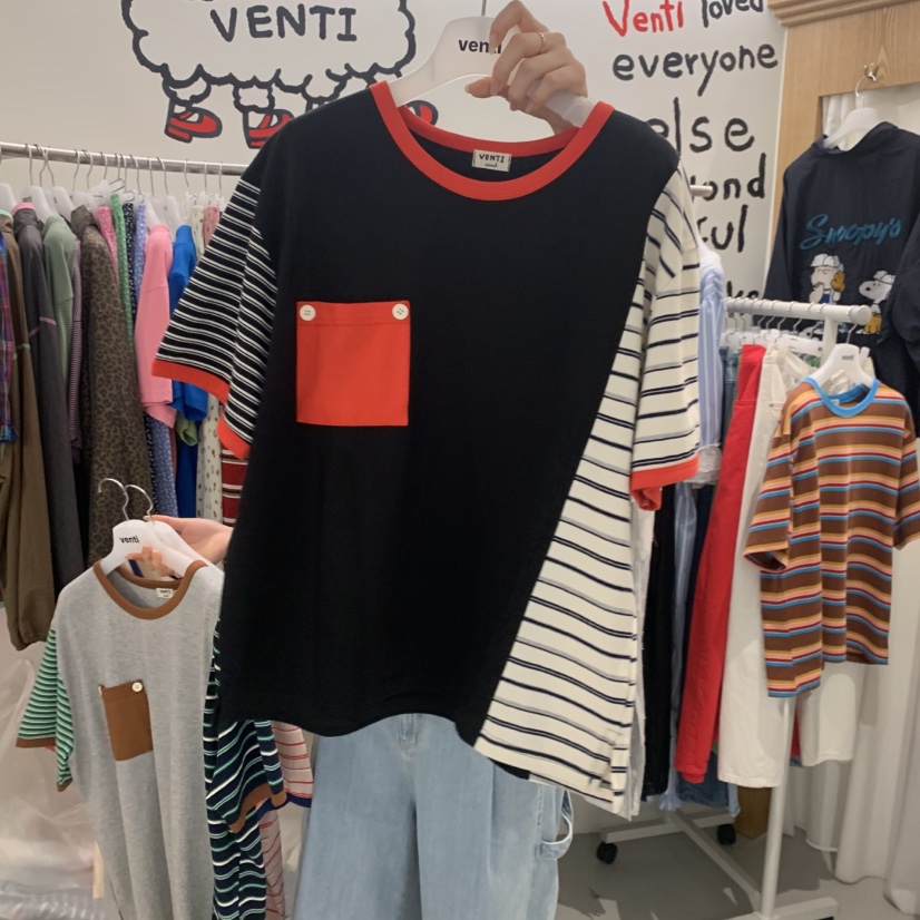 VENTI韓國直郵女裝新款熱賣26夏季時尚推薦26春夏T恤撞色VENTIT恤圖色1