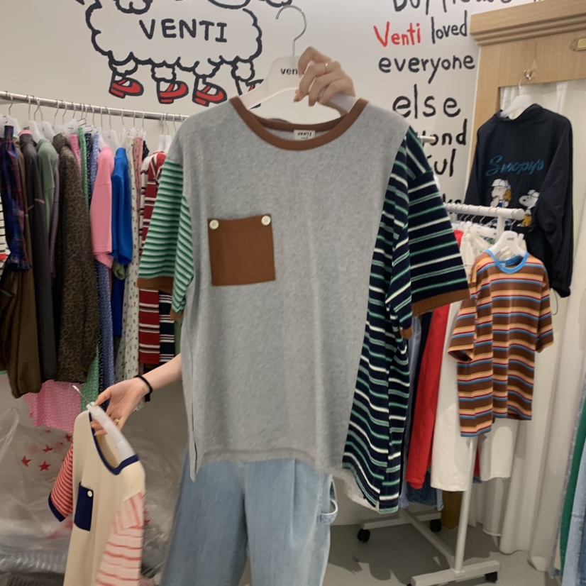 VENTI韓國直郵女裝新款熱賣26夏季時尚推薦26春夏T恤撞色VENTIT恤圖色2