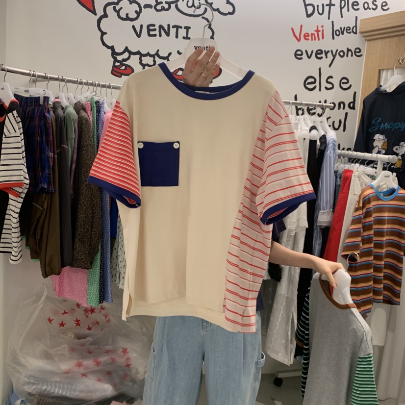VENTI韓國直郵女裝新款熱賣26夏季時尚推薦26春夏T恤撞色VENTIT恤圖色3