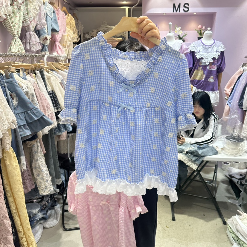 MS韓國直郵實拍女裝新款時尚人氣休閑熱賣26夏季襯衫蕾絲衫MS襯衫/蕾絲衫圖色1