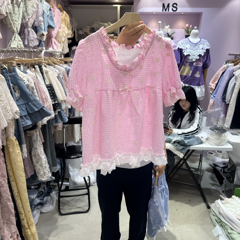MS韓國直郵實拍女裝新款時尚人氣休閑熱賣26夏季襯衫蕾絲衫MS襯衫/蕾絲衫圖色2