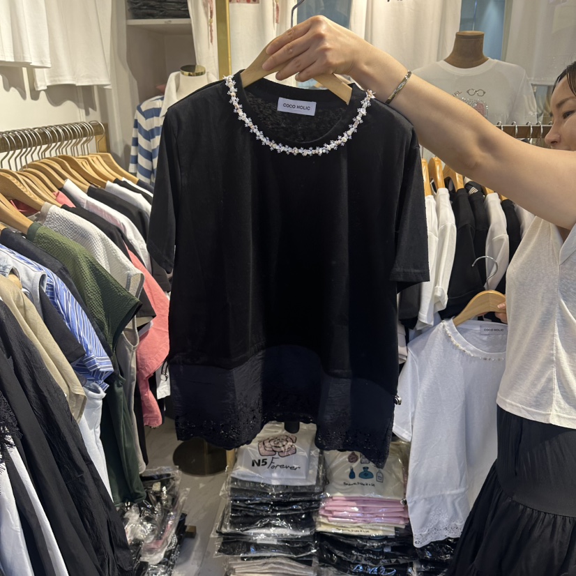 COCO HOLIC韓國直郵實拍女士新品熱賣時尚26夏季T恤蕾絲COCO HOLICT恤圖色2