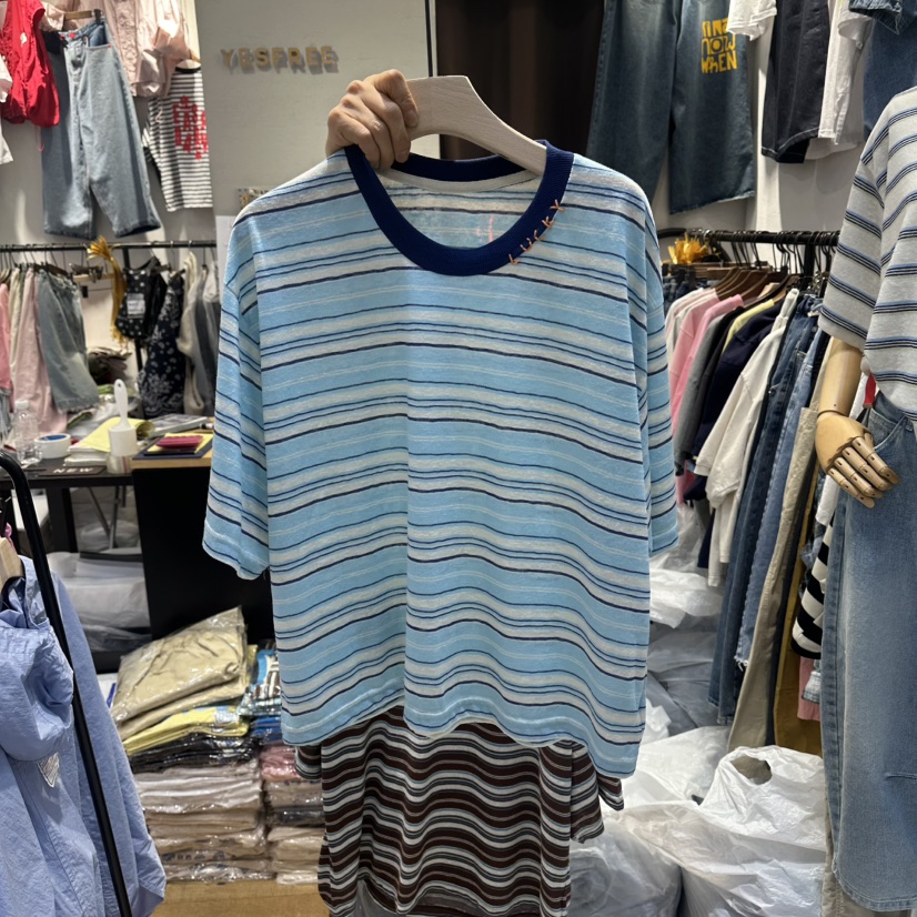 YESFREE韓國直郵女士新品時尚休閑26春夏職業人氣T恤條紋YESFREET恤圖色1
