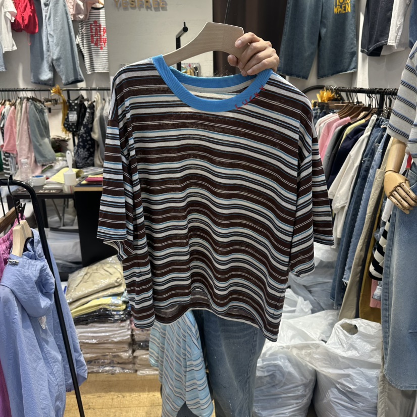 YESFREE韓國直郵女士新品時尚休閑26春夏職業人氣T恤條紋YESFREET恤圖色2
