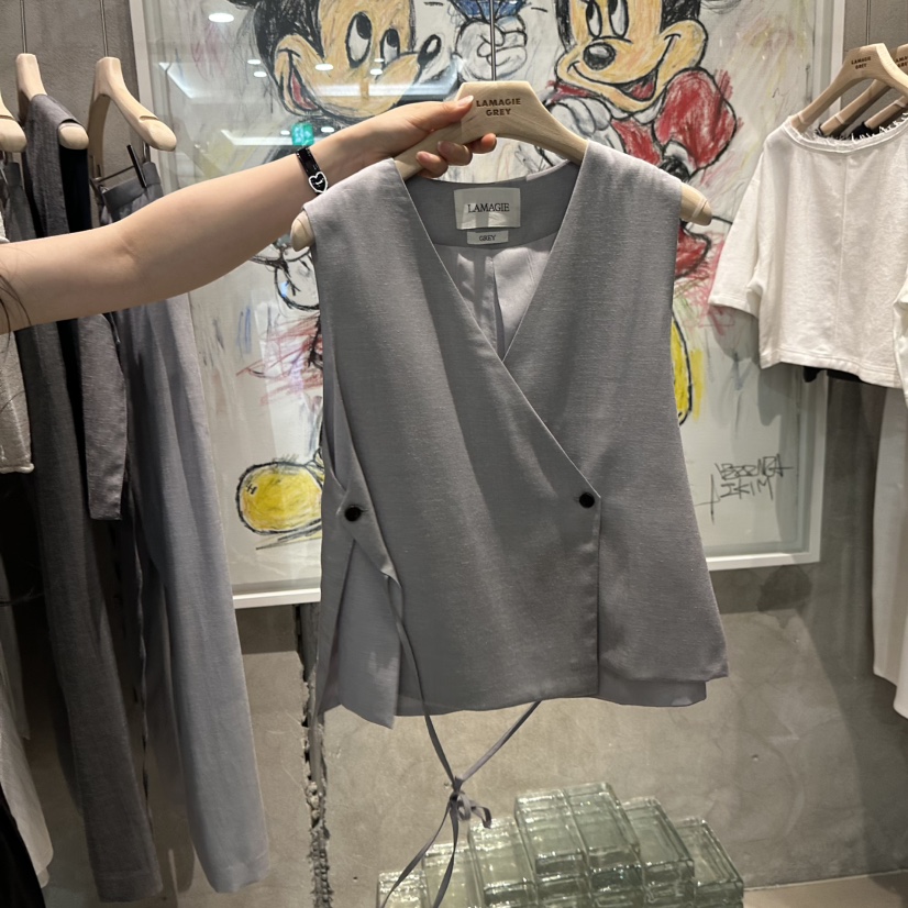 LAMAGIEPIE/LAMAGIE GREY韓國代購女裝新品時尚馬甲不含內搭亞麻布LAMAGIEPIE/LAMAGIE GREY馬甲圖色1灰色