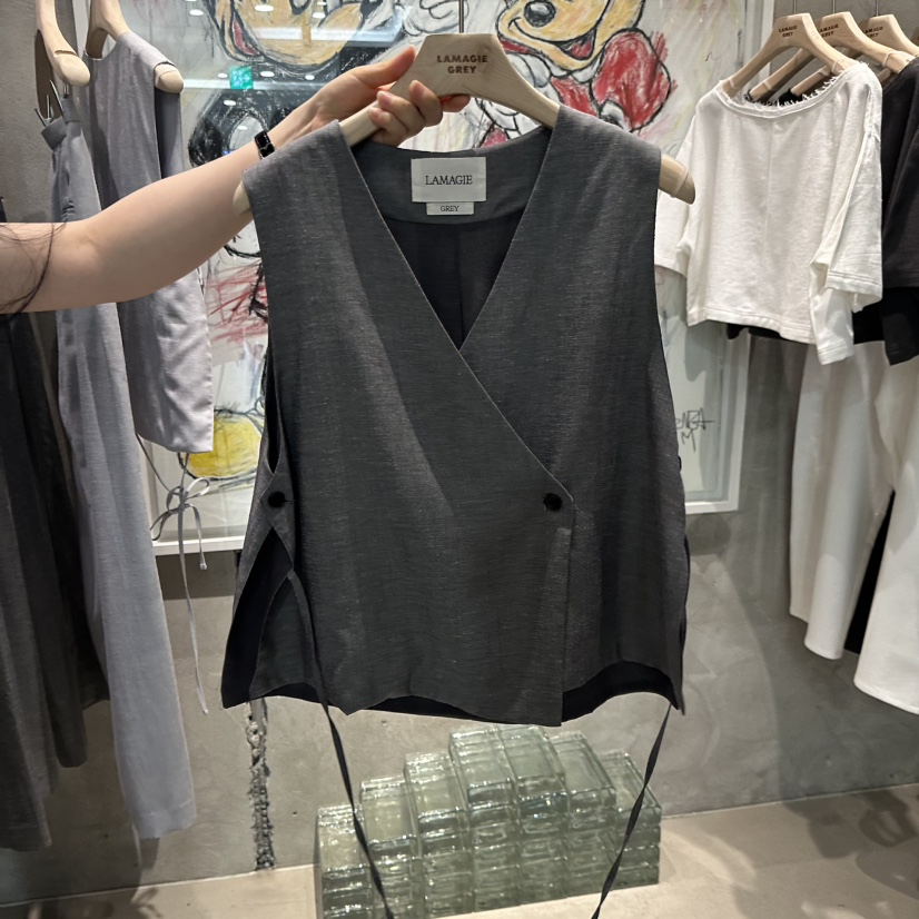 LAMAGIEPIE/LAMAGIE GREY韓國代購女裝新品時尚馬甲不含內搭亞麻布LAMAGIEPIE/LAMAGIE GREY馬甲圖色3墨色