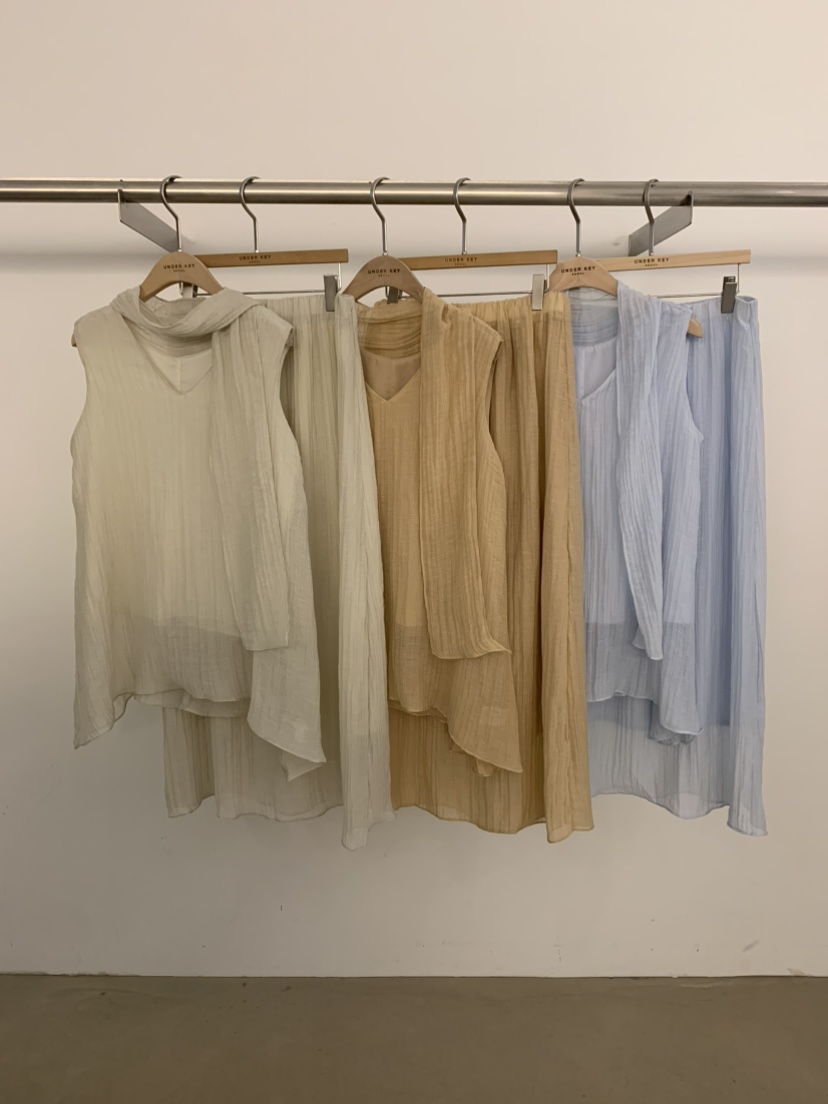 UNDER KEY韓國直郵女裝新品時尚26春夏人氣套裝亞麻布褶皺UNDER KEY套裝