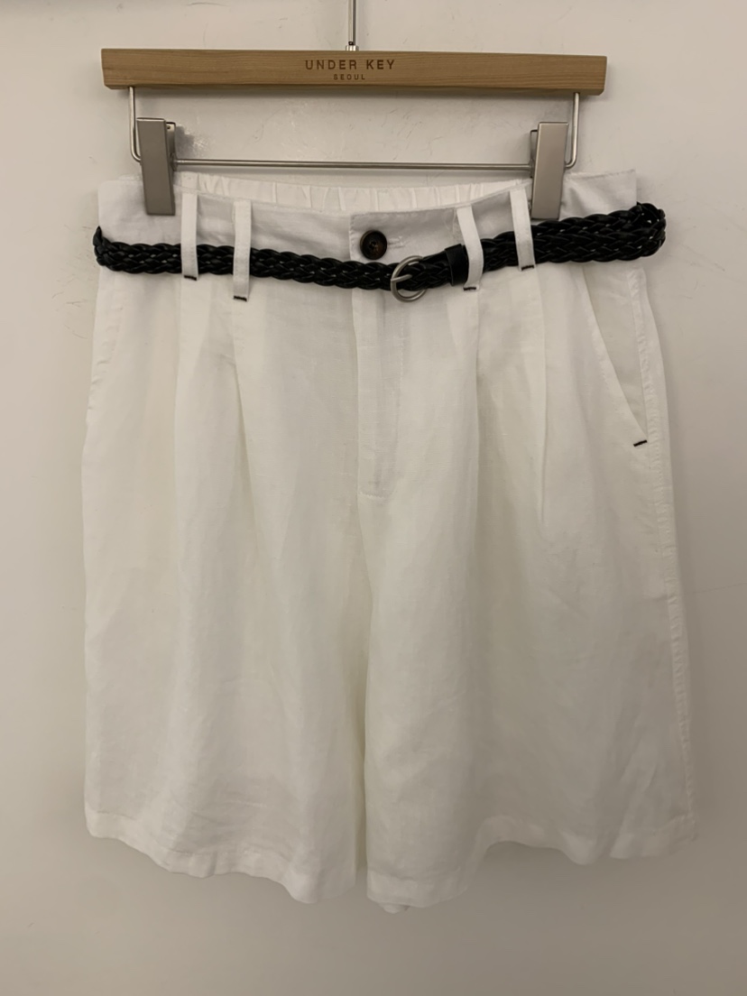 UNDER KEY韓國代購女裝新品人氣職業26夏季短褲含腰帶亞麻布UNDER KEY短褲