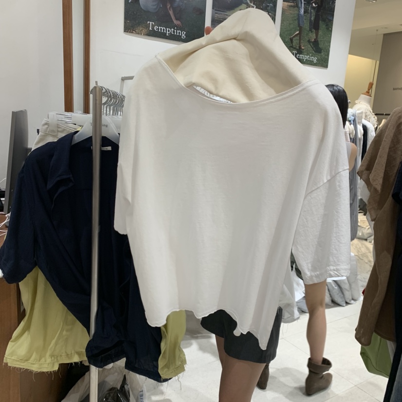 TEMPTING韓國東大門代購女士新款職業時尚推薦T恤不對稱亞麻TEMPTINGT恤