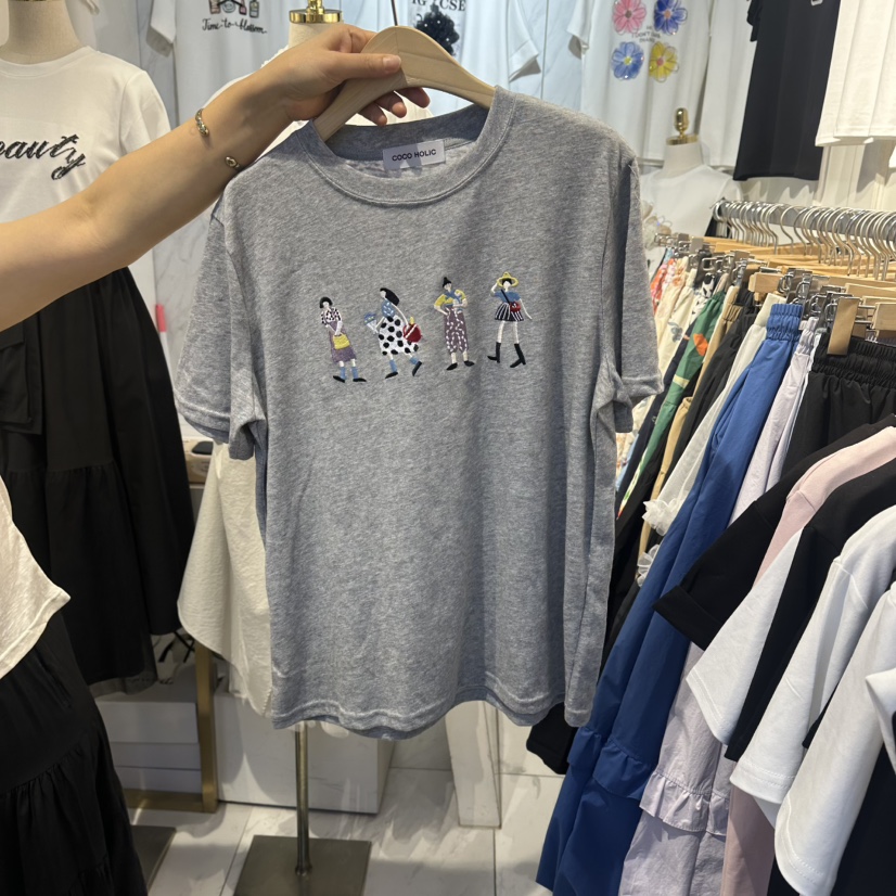 COCO HOLIC東大門實拍韓國女裝新品26夏季職業人氣T恤繡花COCO HOLICT恤圖色2