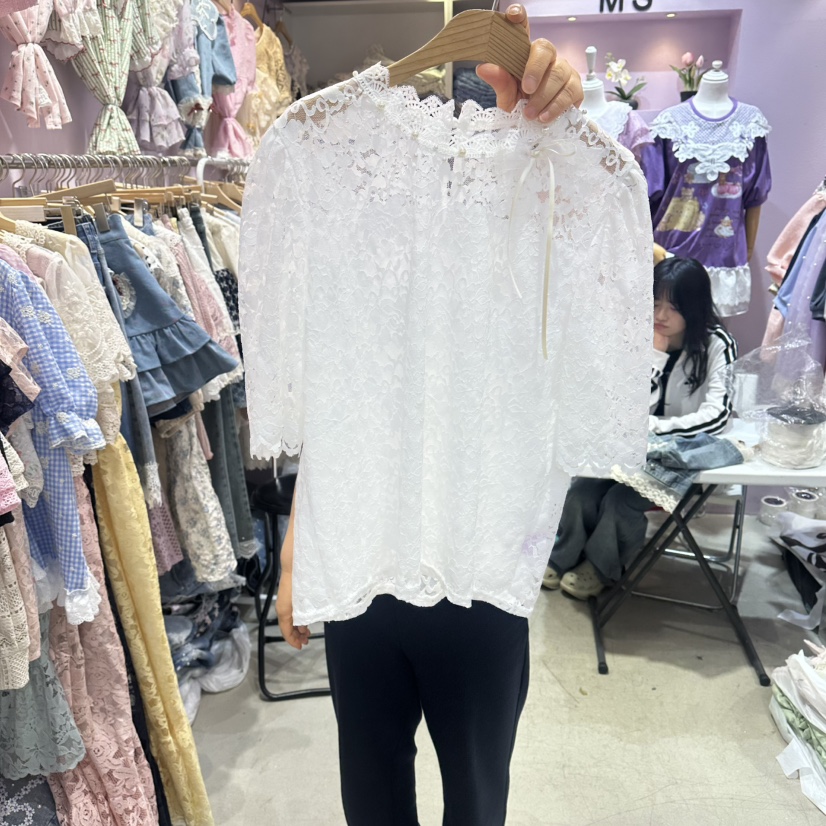 MS韓國直郵實拍女裝新款時尚26夏季休閑熱賣襯衫蕾絲衫喇叭MS襯衫/蕾絲衫圖色1