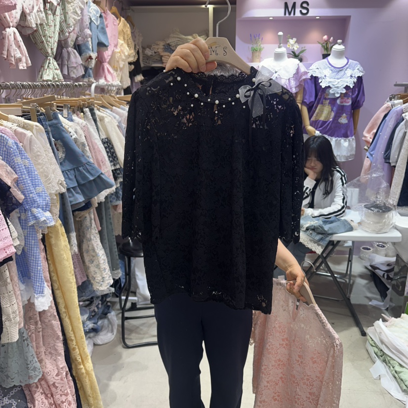 MS韓國直郵實拍女裝新款時尚26夏季休閑熱賣襯衫蕾絲衫喇叭MS襯衫/蕾絲衫圖色3