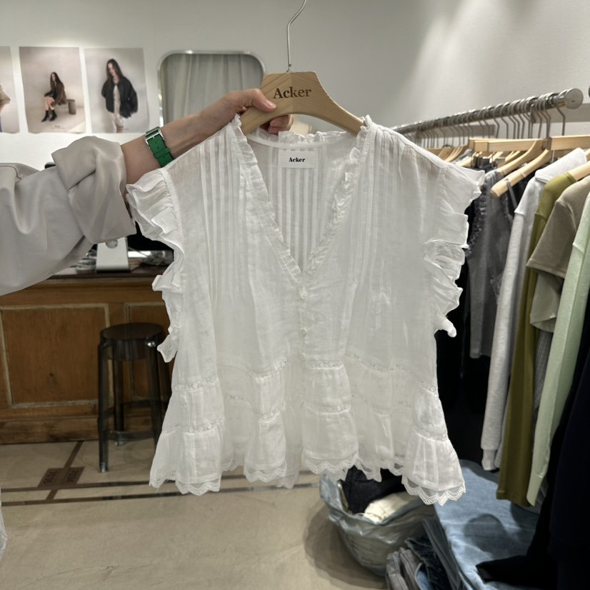 ACKER韓國直郵女裝新品26夏季熱賣推薦吊帶背心荷葉邊亞麻布ACKER吊帶/背心圖色1