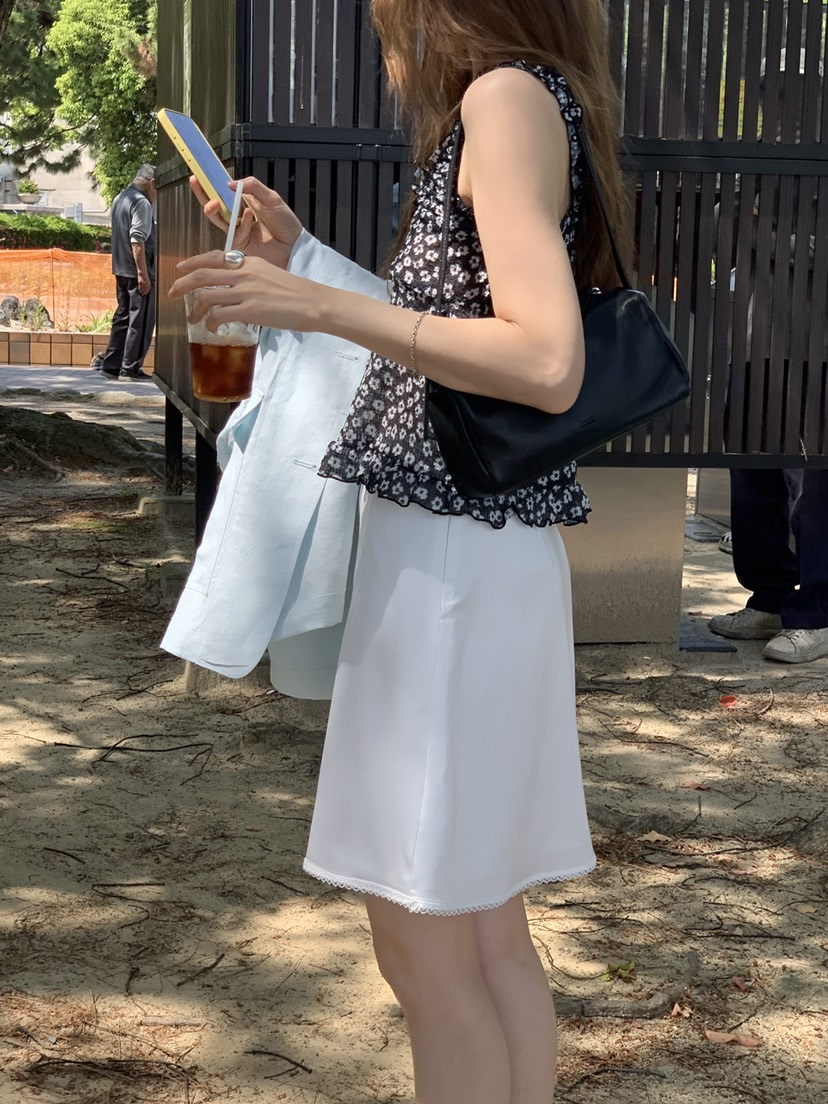 LONG PEAK韓國直郵實拍女裝新款職業半身裙中短裙蕾絲緞面LONG PEAK半身裙/中短裙