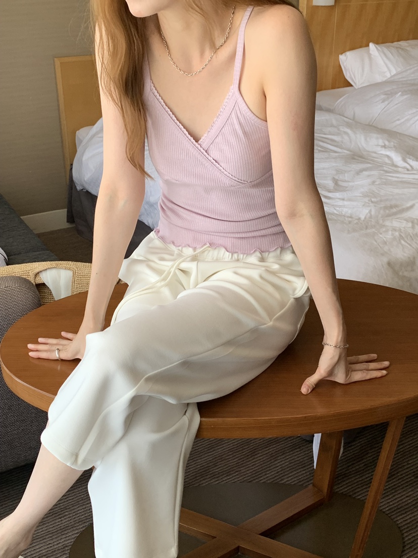 LONG PEAK東大門實拍韓國女裝新款熱賣吊帶背心蕾絲羅紋LONG PEAK吊帶/背心