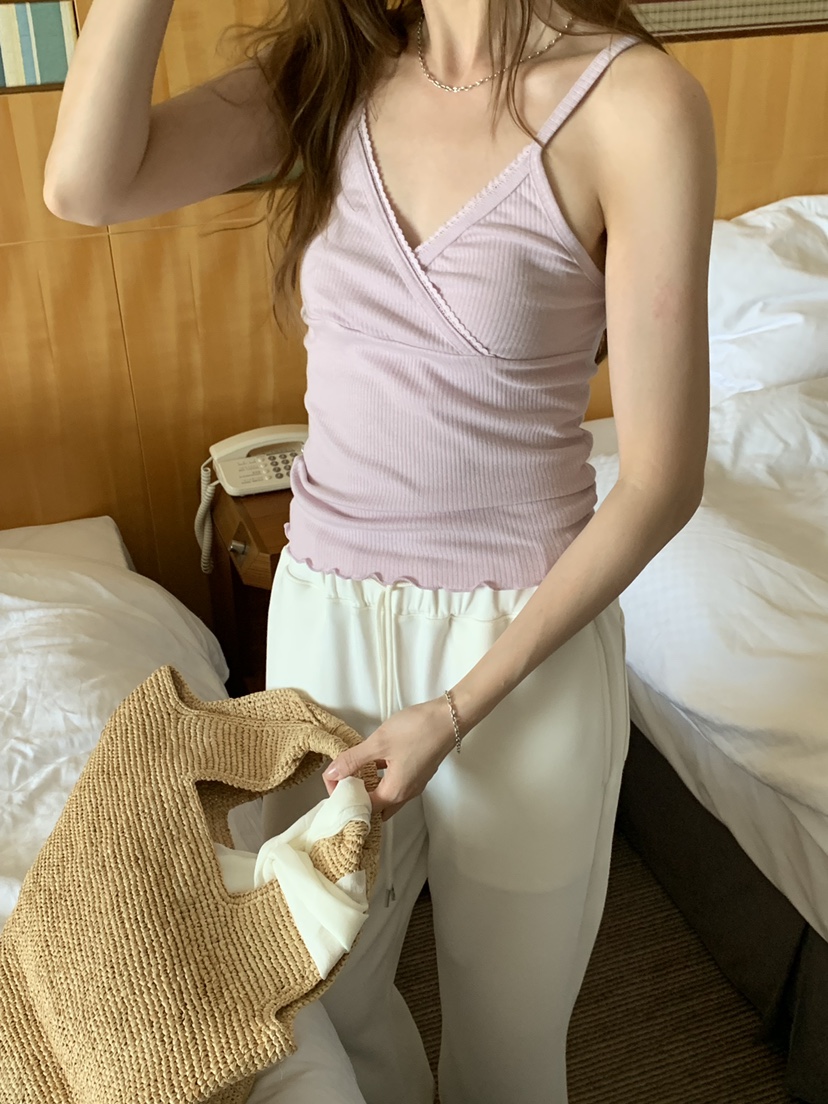 LONG PEAK東大門實拍韓國女裝新款熱賣吊帶背心蕾絲羅紋LONG PEAK吊帶/背心