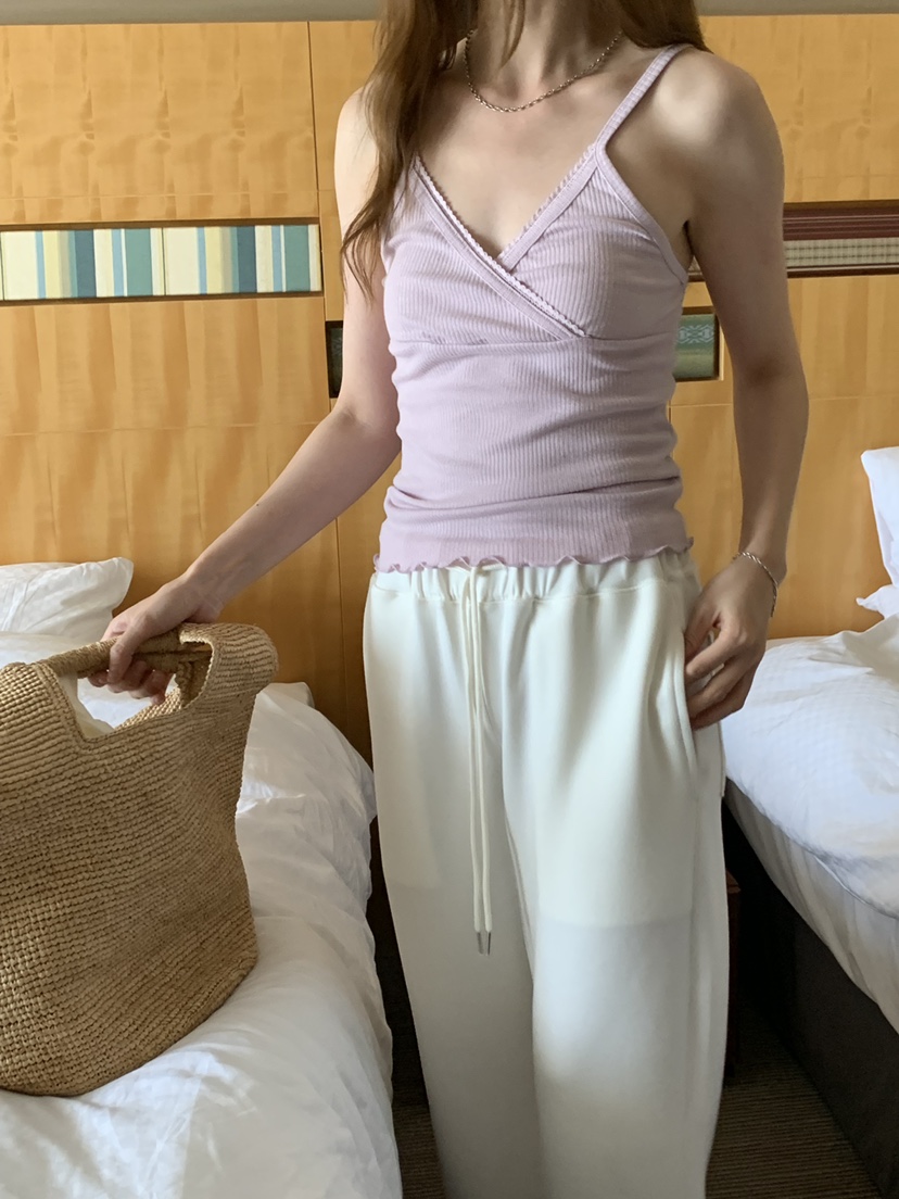 LONG PEAK東大門實拍韓國女裝新款熱賣吊帶背心蕾絲羅紋LONG PEAK吊帶/背心