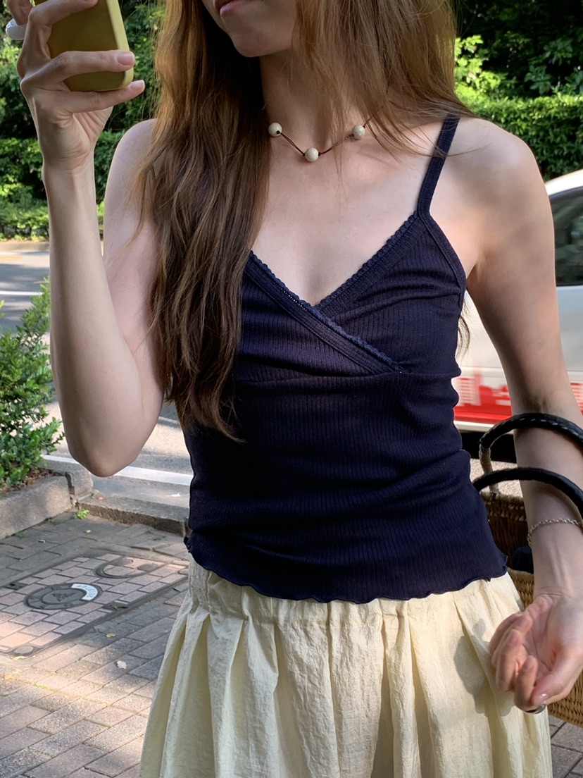 LONG PEAK東大門實拍韓國女裝新款熱賣吊帶背心蕾絲羅紋LONG PEAK吊帶/背心