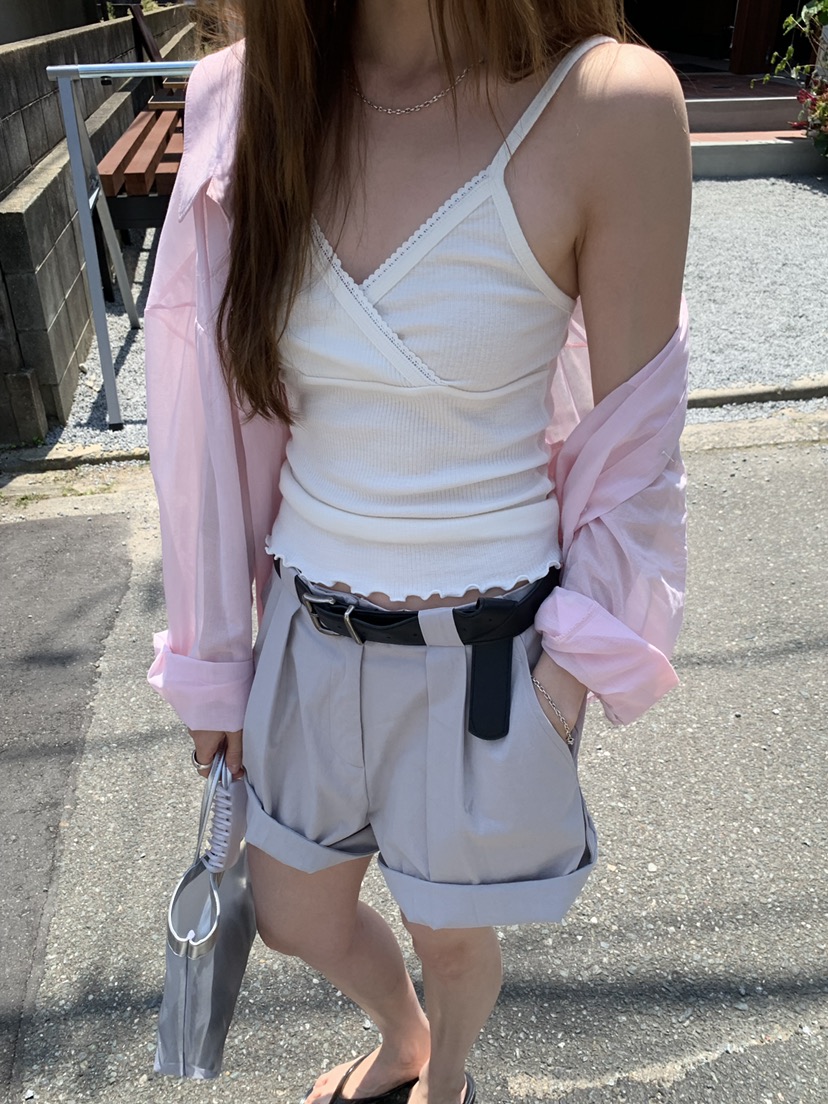 LONG PEAK東大門實拍韓國女裝新款熱賣吊帶背心蕾絲羅紋LONG PEAK吊帶/背心