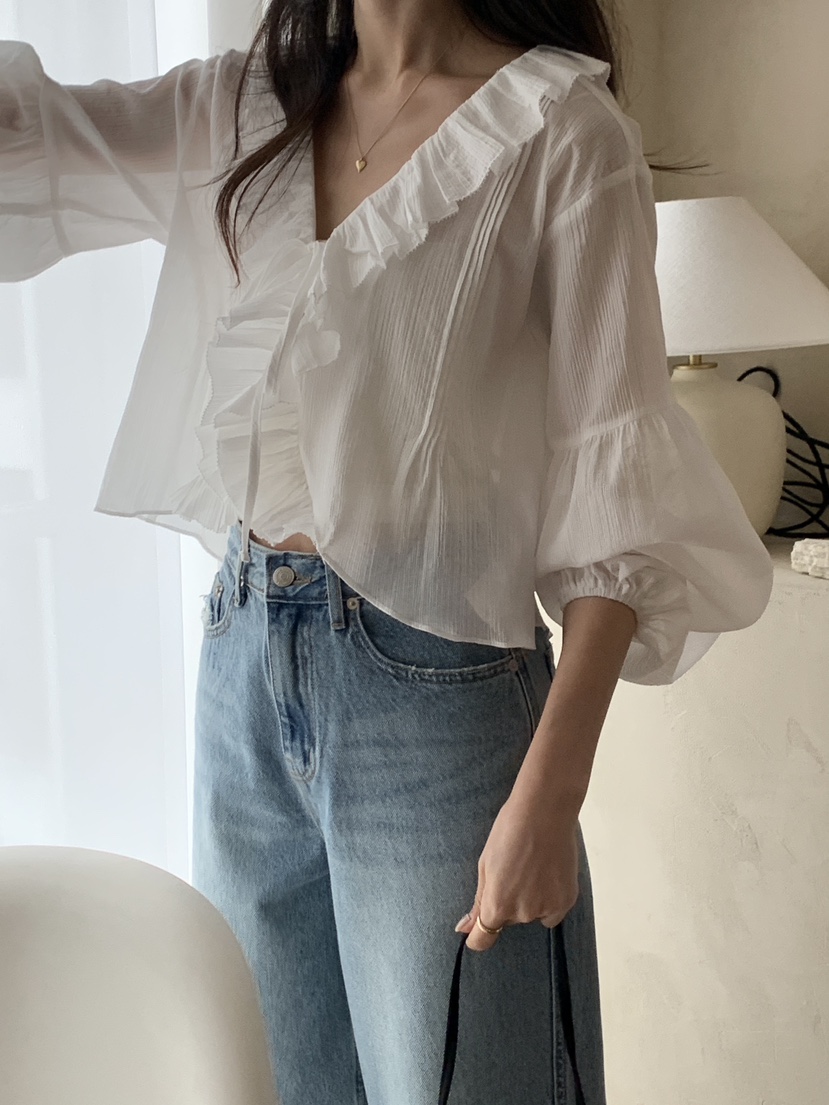 LOGARDEN韓國直郵女裝新款時尚人氣26夏季襯衫蕾絲衫刺繡LO GARDEN襯衫/蕾絲衫