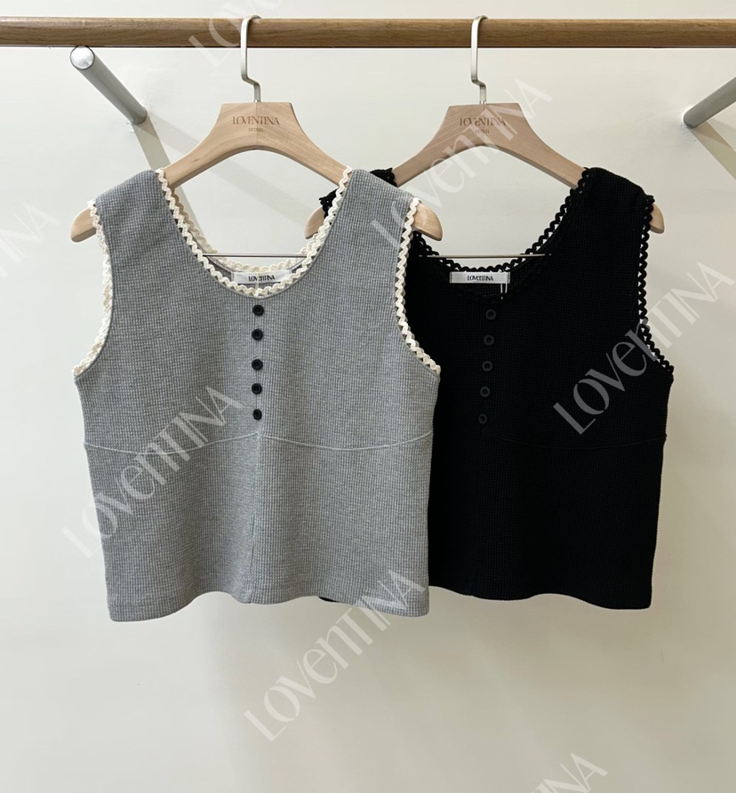 GENTLE B/LOVENTINA韓國東大門直郵女士新品26春夏吊帶背心華夫格格紋GENTLE B/LOVENTINA吊帶/背心