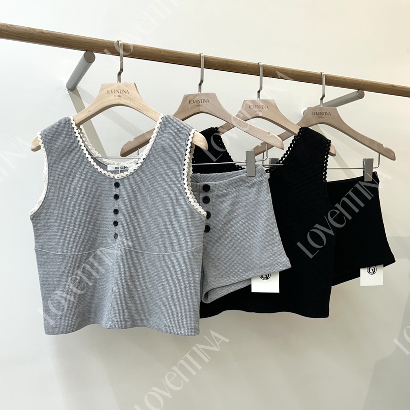 GENTLE B/LOVENTINA韓國東大門直郵女士新品26春夏吊帶背心華夫格格紋GENTLE B/LOVENTINA吊帶/背心