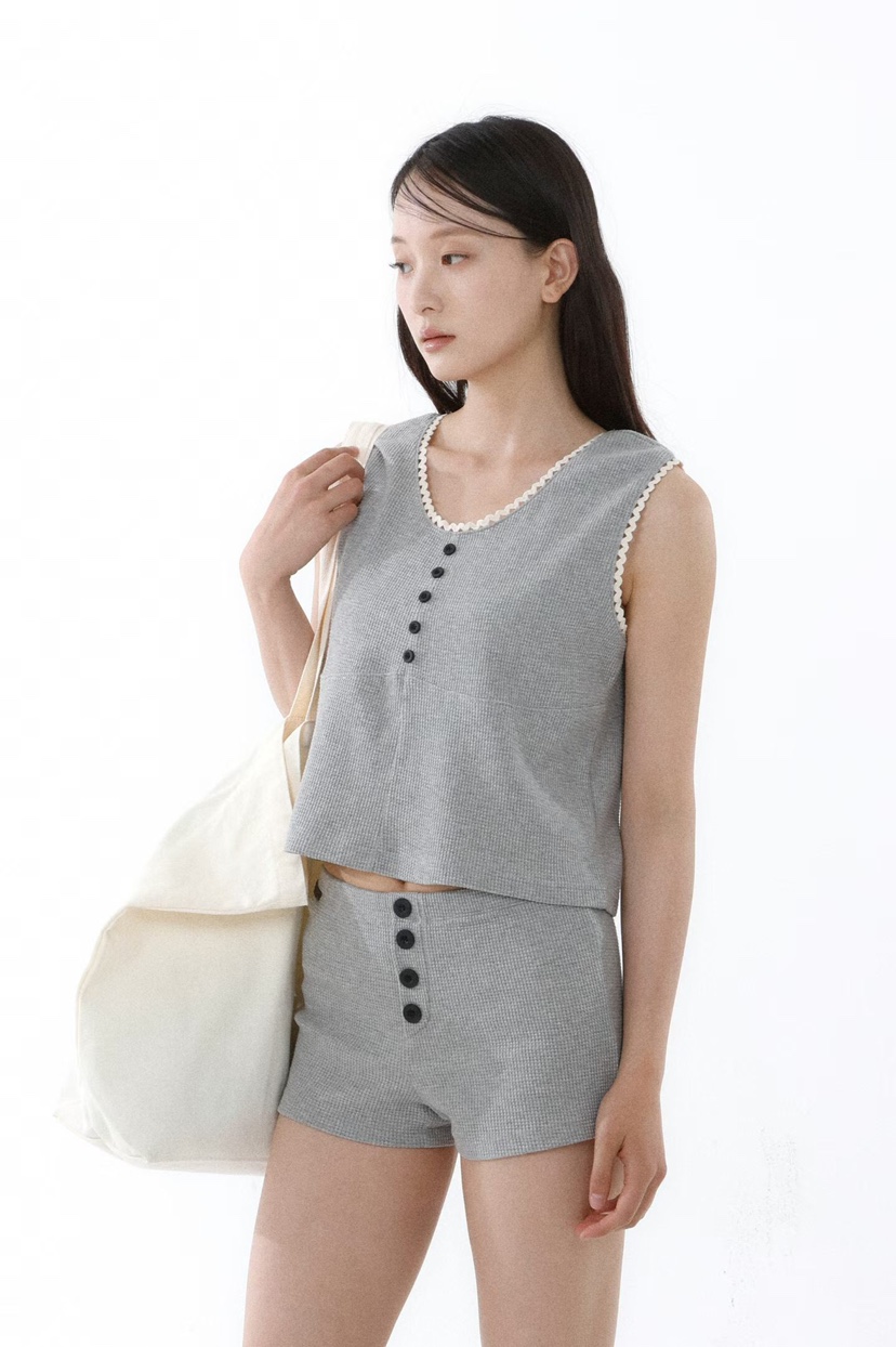 GENTLE B/LOVENTINA韓國東大門直郵女士新品26春夏吊帶背心華夫格格紋GENTLE B/LOVENTINA吊帶/背心